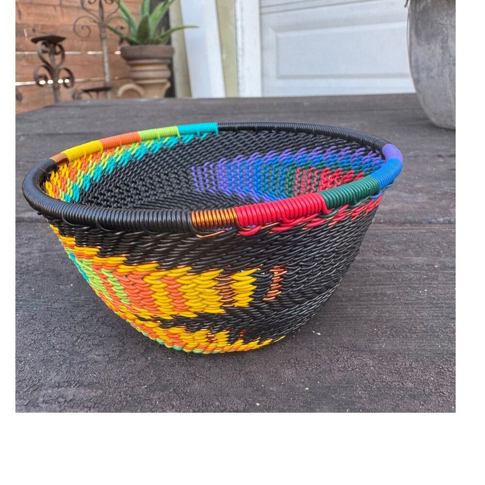 Vintage Zulu Telephone Wire Basket Imbenge South African Folk Art Bowl 4.5"